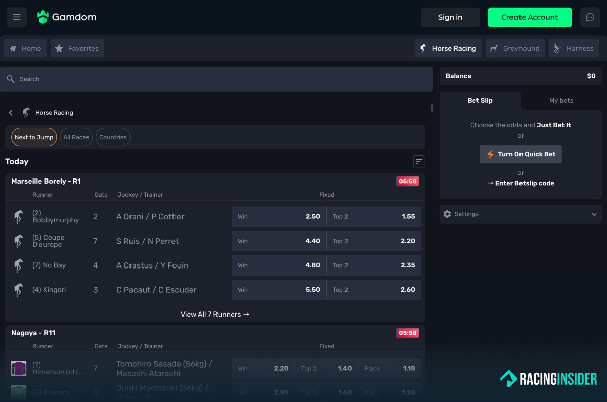 Gamdom Racing Page Racing Insider
